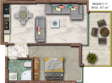 Property floor plan, 1 bedroom in Euro Residence 20 No. 11006 (2D)