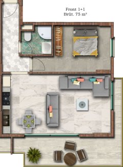 Property floor plan, 1 bedroom in Euro Residence 20 No. 11007 (2D)