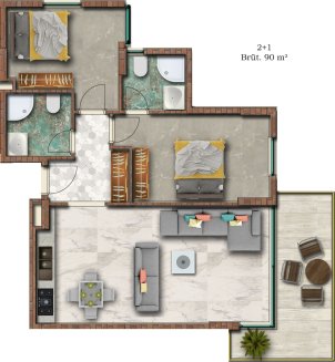 Property floor plan, 2 bedrooms in Euro Residence 20 No. 11008 (2D)